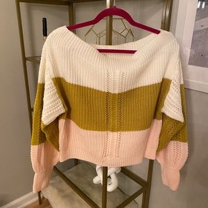 Off-Shoulder Color Block Sweater